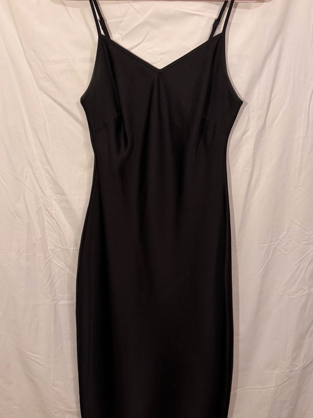 Bishop + Young Black Satin Bias Cut Slip Midi Dress Size S